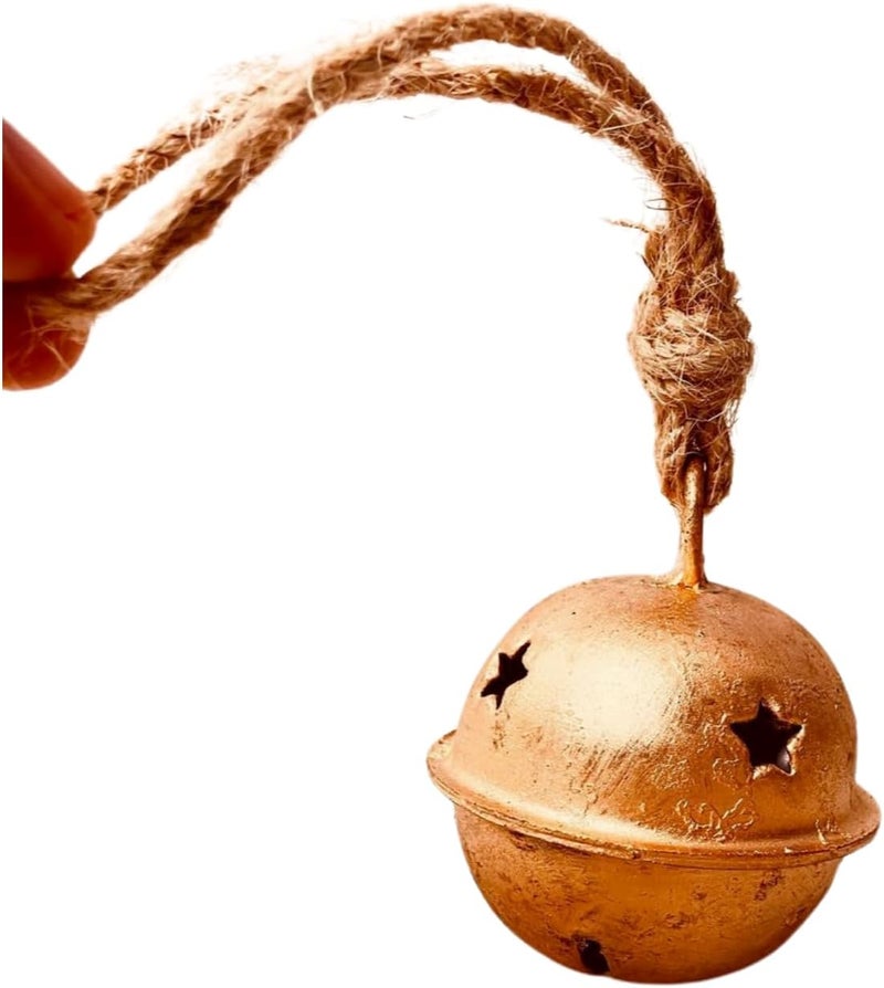 ALADEAN Rustic Decorative Bell 4" Traditional 1pc Shabby Chic Vintage Bell Brass Coated Country Style Cow Bell Wall Hanging Jute Rope Harmony Cowbell Lucky Charm Christmas Bell (1pc of 2" Sleigh Bell) - Image 3